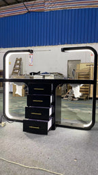 Modern Luxurious Double-Seater Manicure Table with Built-In Light, Storage & Extractor Fan