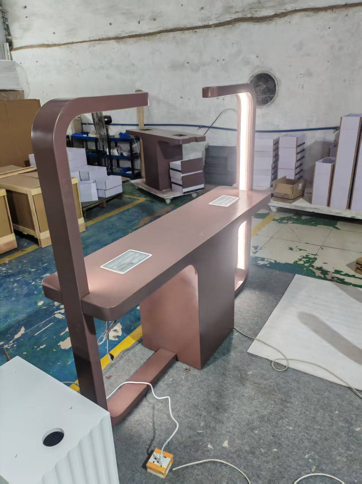 Modern Luxurious Double-Seater Manicure Table with Built-In Light, Storage & Extractor Fan