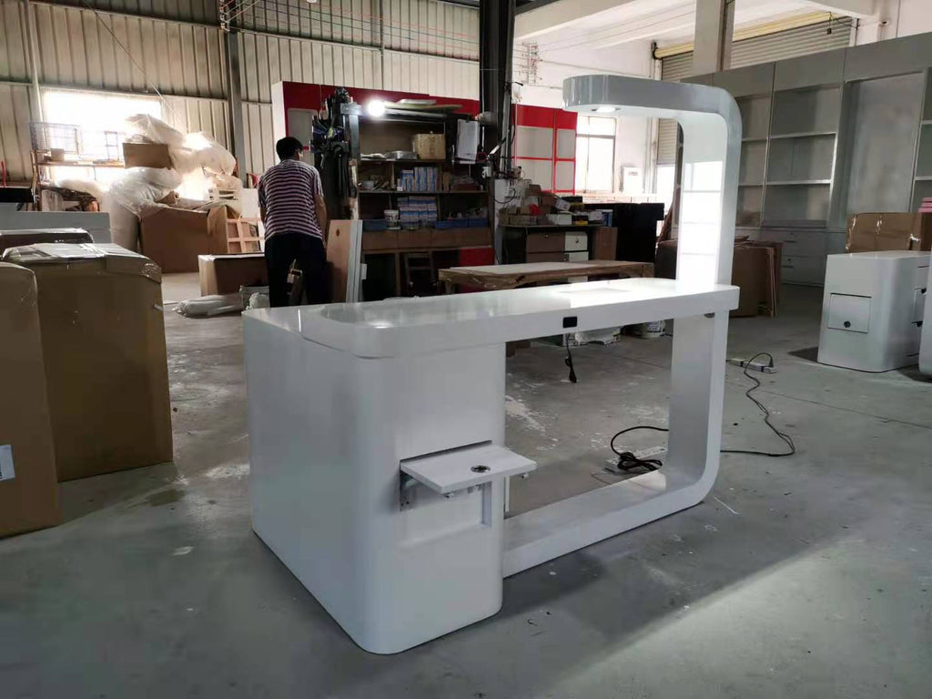 Modern Luxurious Single-Seater Manicure Table with Built-In Light, Storage & Extractor Fan