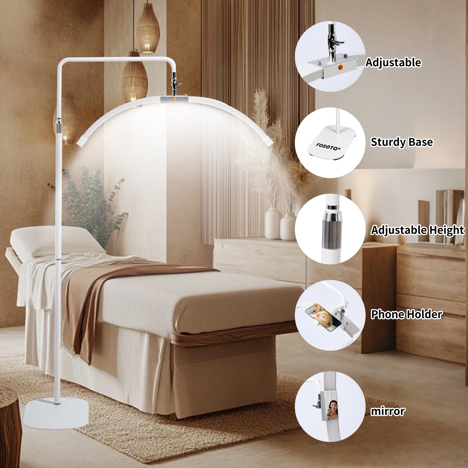 Floor-Mounted Moon Eyelash Lamp with Mirror & Phone Stand