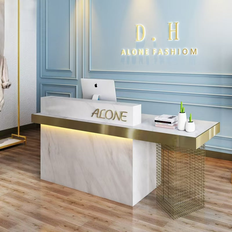 Custom Rectangular Salon Reception Desk - Modern Spa Furniture with Logo Customization | Luxe Salon Equipment