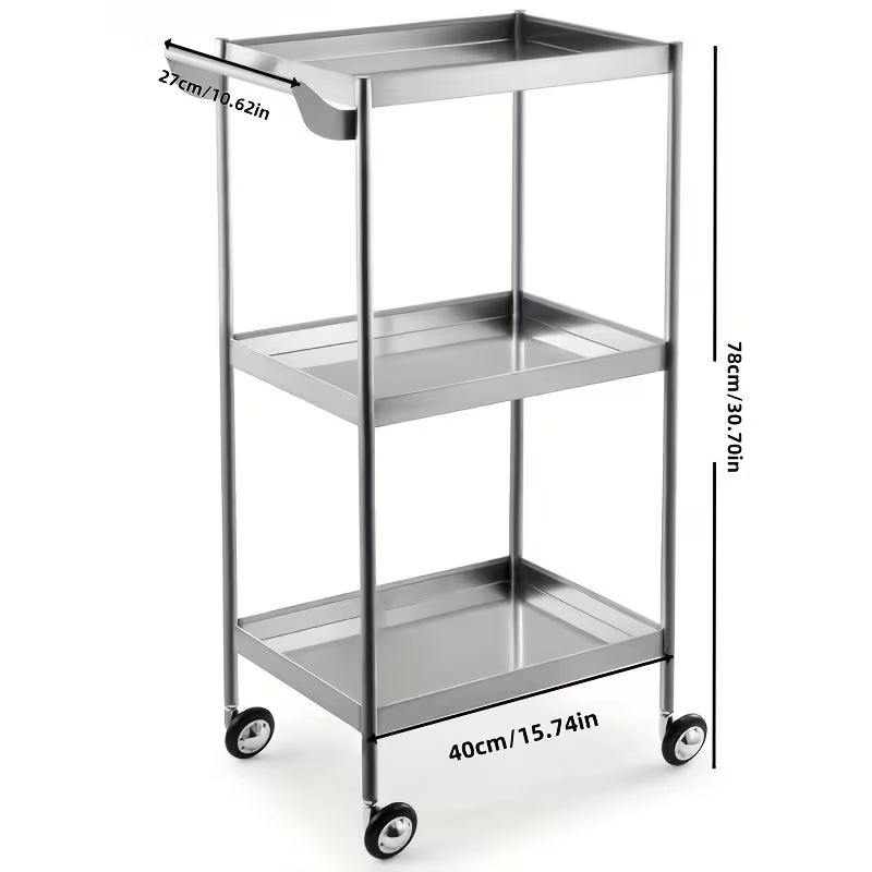 3-Tier Stainless Steel Salon/Spa Trolley with Wheels