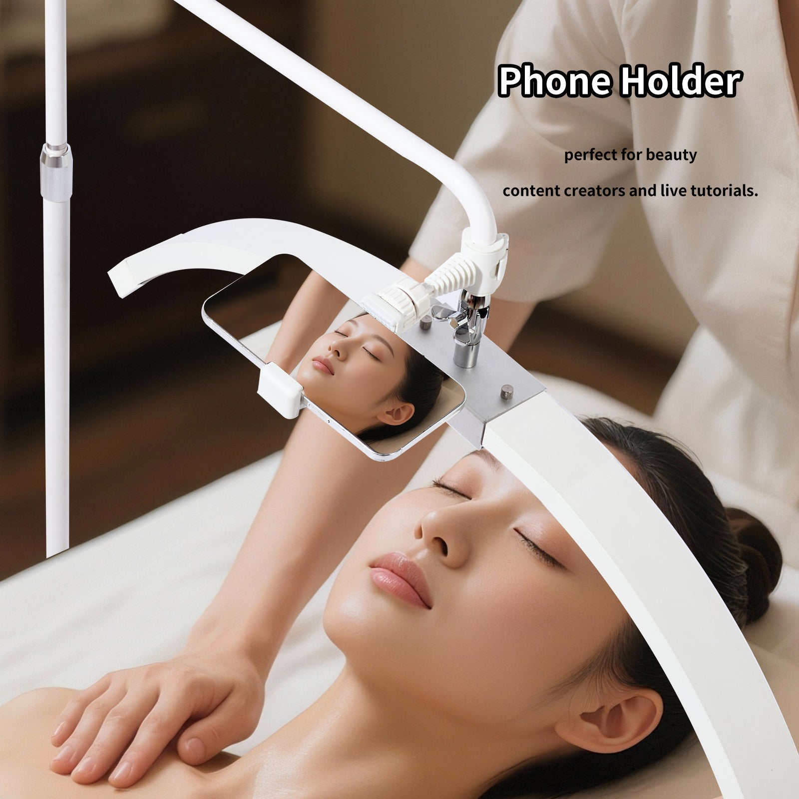 Floor-Mounted Moon Eyelash Lamp with Mirror & Phone Stand