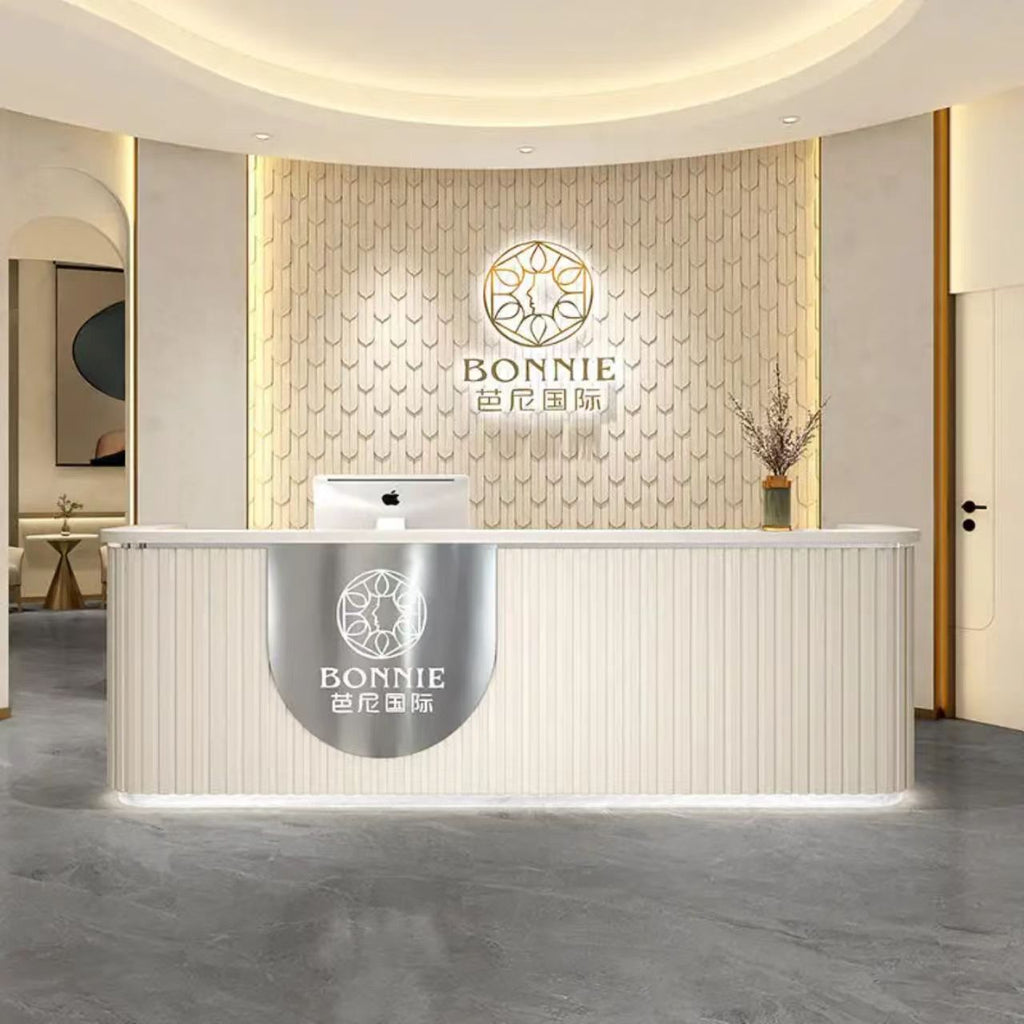 Custom Rectangular Salon Reception Desk - Modern Spa Furniture with Logo Customization | Luxe Salon Equipment