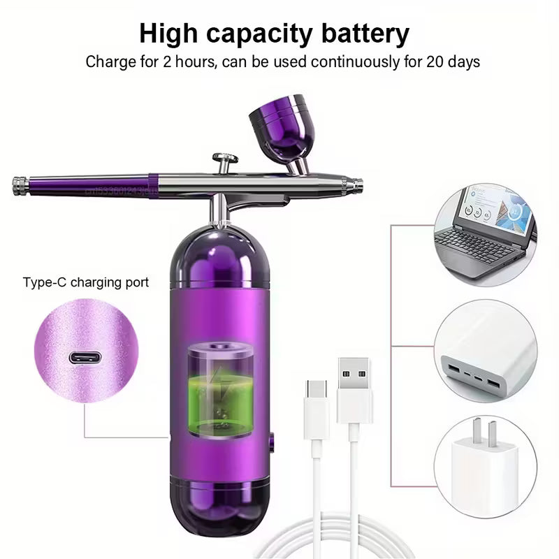 Professional Wireless Airbrush Nail Art System with Built-In Compressor - Rechargeable