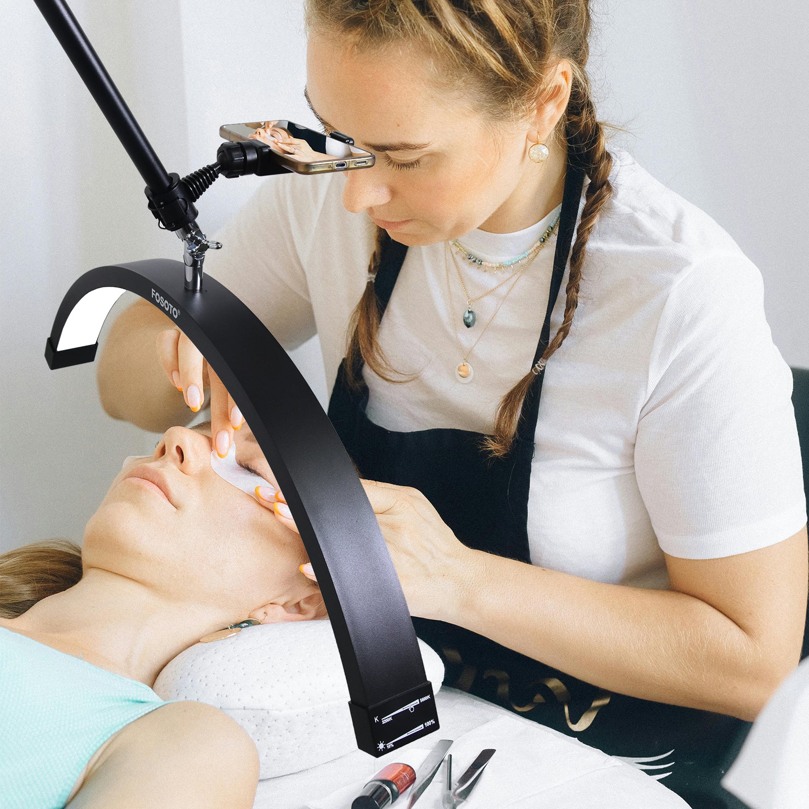 Wall Mounted Half Moon Light Manicure Lamp with Phone Stand