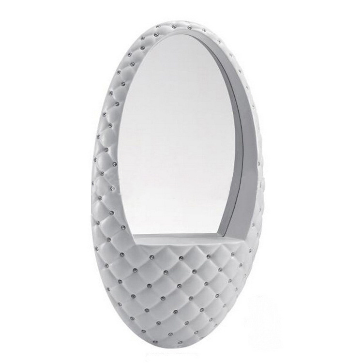 Professional Oval Tufted Mirror with Crystal Detailing for Salons