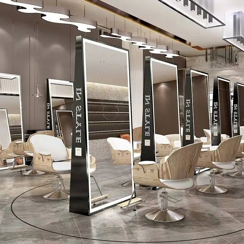 Professional Full-Length LED Mirror with Logo Customization and Sockets for Salons