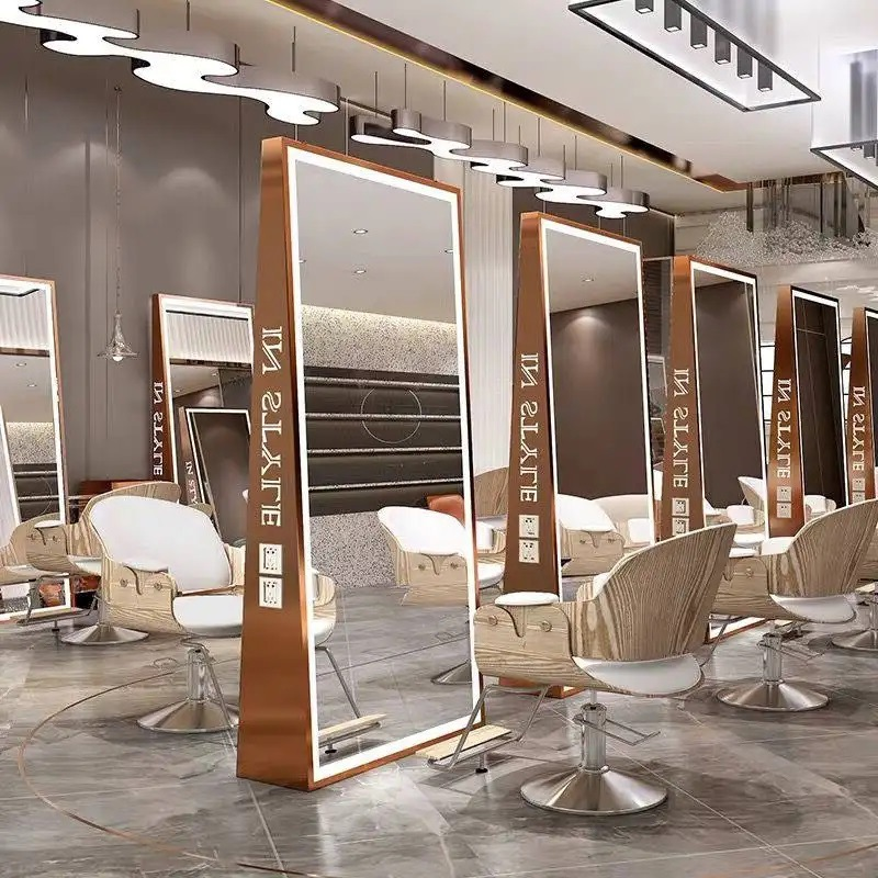 Professional Full-Length LED Mirror with Logo Customization and Sockets for Salons
