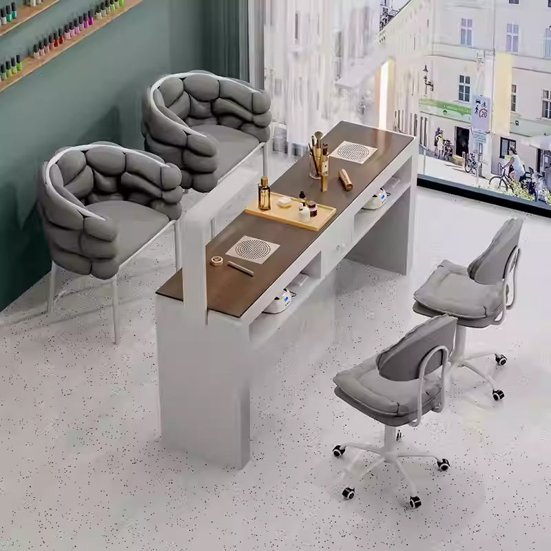 Luxury Double-Seater Manicure Table - LED Light, Dual Extractor Fans & Storage for Nail Salons | Luxe Salon Equipment