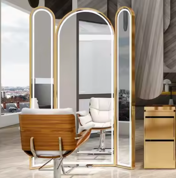 Professional Triple Panel LED Mirror with Arch Design for Salons