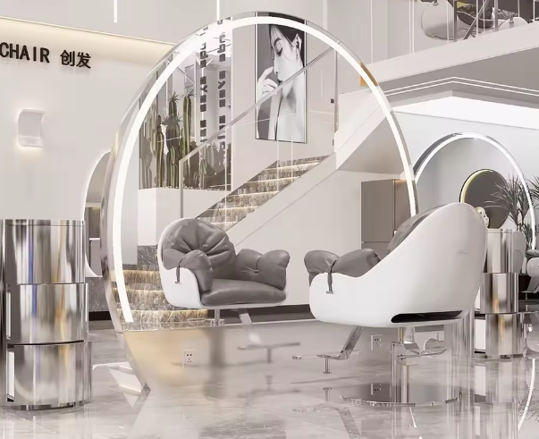 Professional Circular Arch LED Mirror with Platform and Sockets for Salons