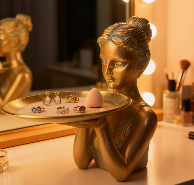 1pc Retro Brushed Female Half-Body Statue Tray Ornament