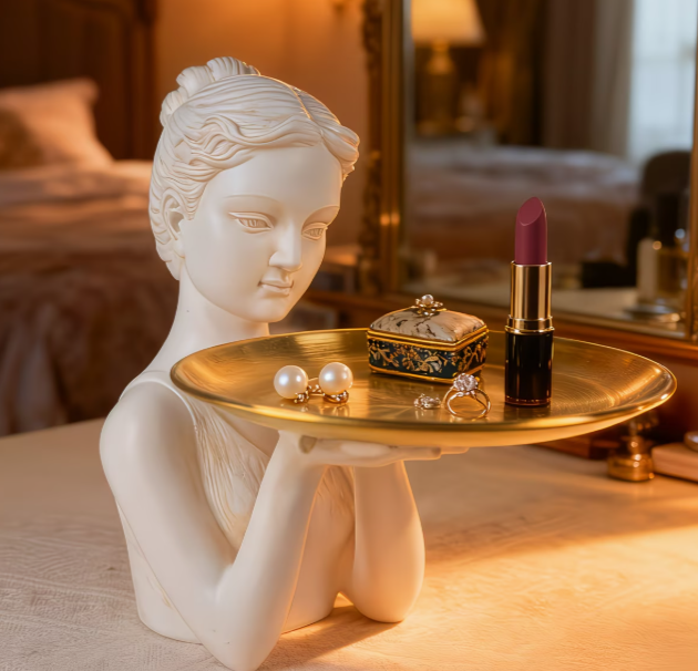 1pc Retro Brushed Female Half-Body Statue Tray Ornament