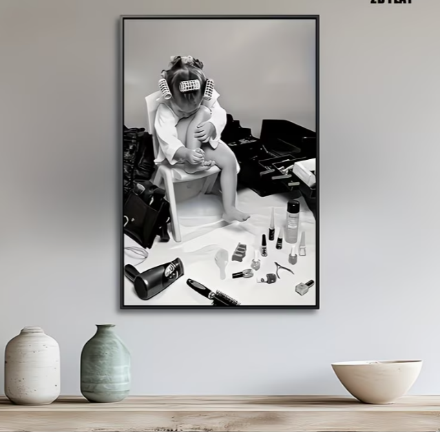 1pc Vertical Retro Black & White Nail Girl Poster Wall Art