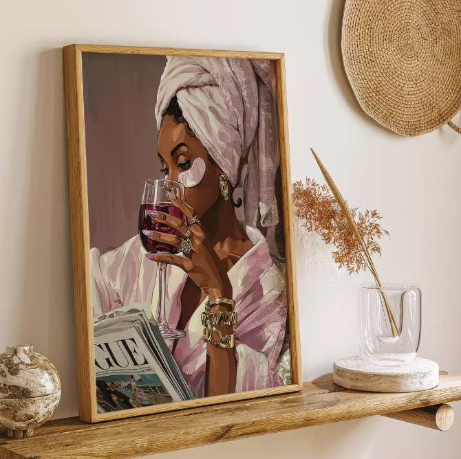 1pc Unframed Pink Towel & Gold Wine Glass Canvas Art Print