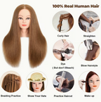 Genuine Human Hair Training Mannequin Head with Clamp Holder — Hairdressing & Cosmetology Practice