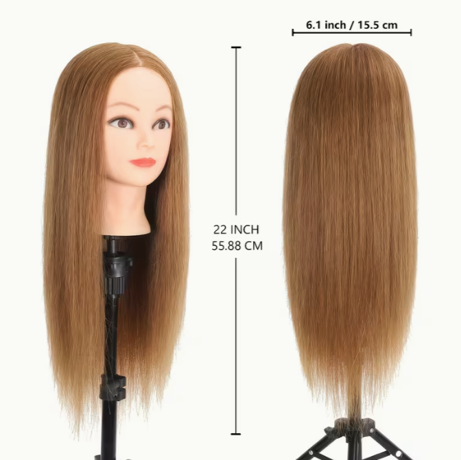 Genuine Human Hair Training Mannequin Head with Clamp Holder — Hairdressing & Cosmetology Practice