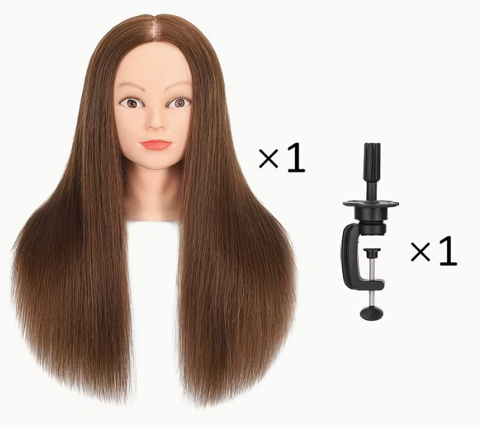 Genuine Human Hair Training Mannequin Head with Clamp Holder — Hairdressing & Cosmetology Practice