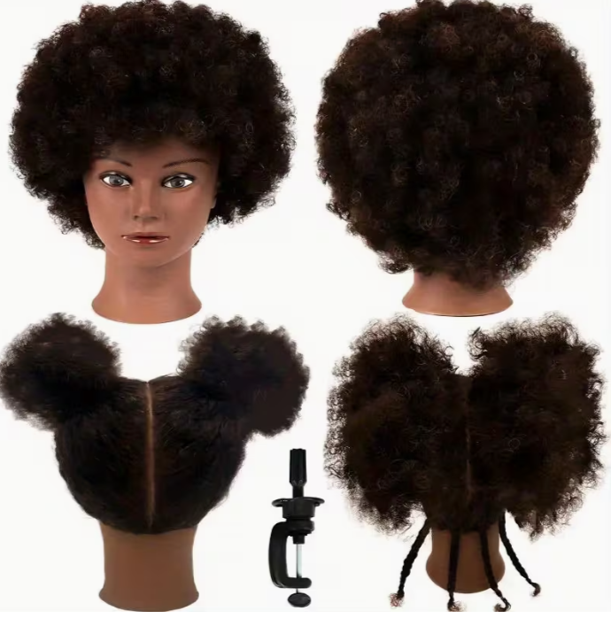 Kinky Afro Curly Human Hair Mannequin Head — Cosmetology Training Doll for Braiding, Styling & Cutting Practice