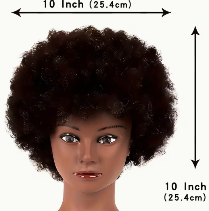 Kinky Afro Curly Human Hair Mannequin Head — Cosmetology Training Doll for Braiding, Styling & Cutting Practice