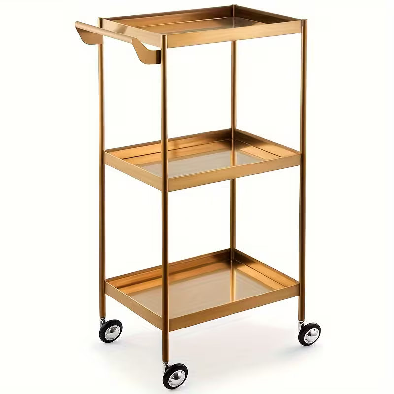 3-Tier Stainless Steel Salon Trolley - Mobile Storage Cart with Wheels for Spas | Luxe Salon Equipment