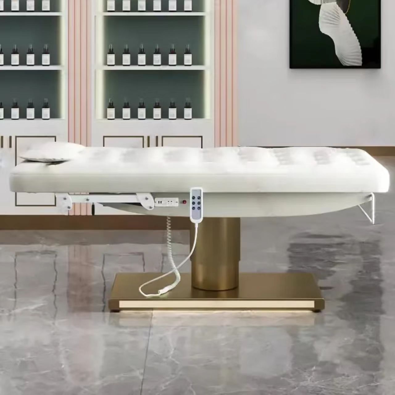 Height Adjustable Tufted Electric Beauty Bed for Lash & Waxing Treatments