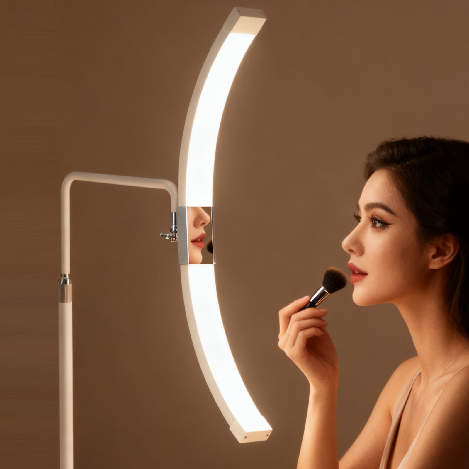 Floor-Mounted Moon Eyelash Lamp - LED Light with Mirror & Phone Stand for Lash Artists | Luxe Salon Equipment
