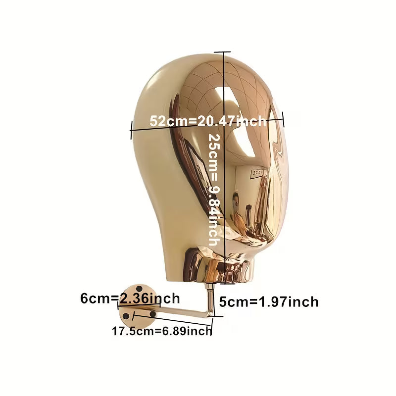 Metallic Wall-Mounted Mannequin Head Wig Display & Storage