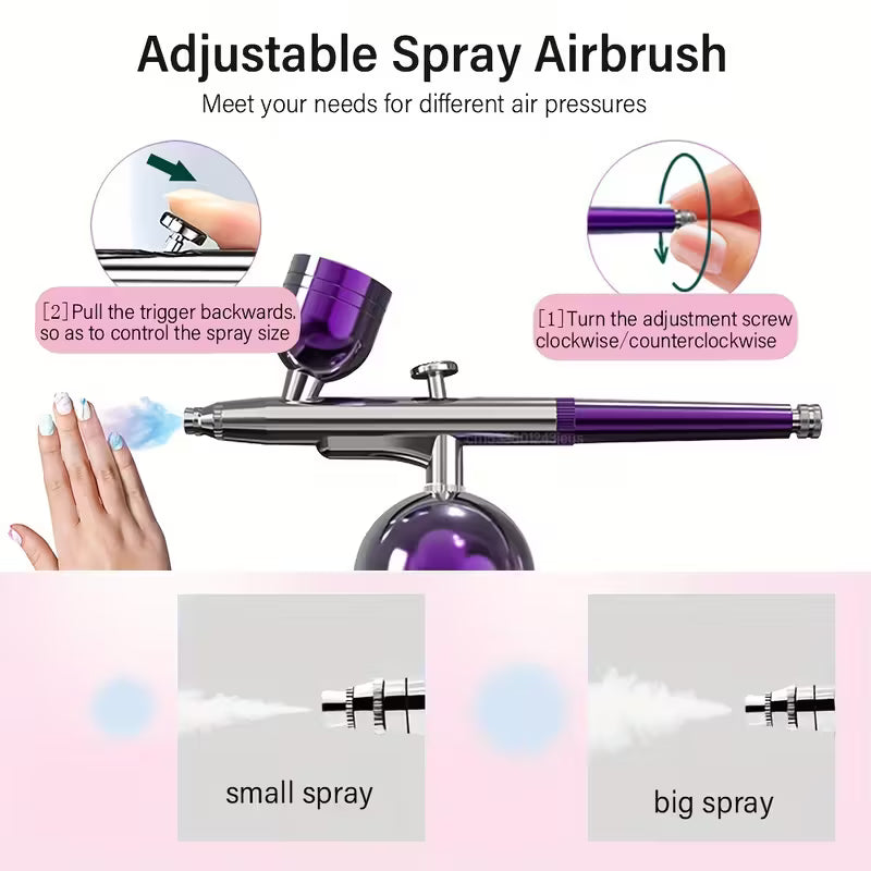 Professional Wireless Airbrush Nail Art System with Built-In Compressor - Rechargeable