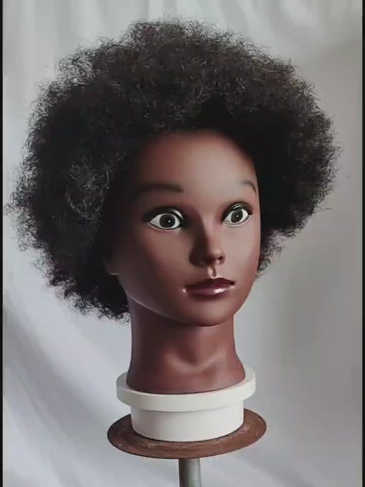 Kinky Afro Curly Human Hair Mannequin Head — Cosmetology Training Doll for Braiding, Styling & Cutting Practice