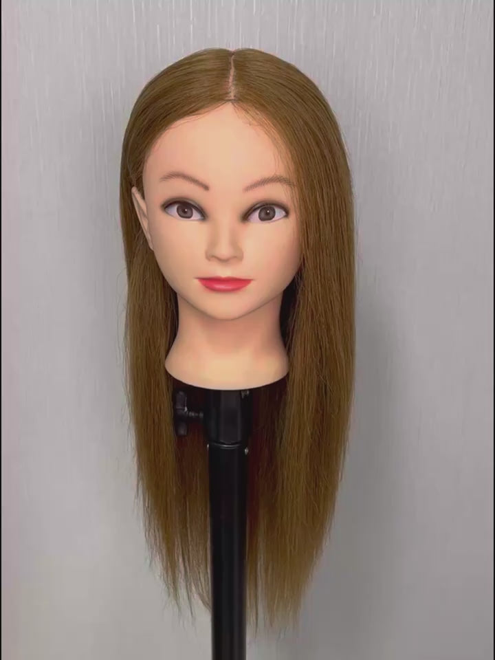 Genuine Human Hair Training Mannequin Head with Clamp Holder — Hairdressing & Cosmetology Practice