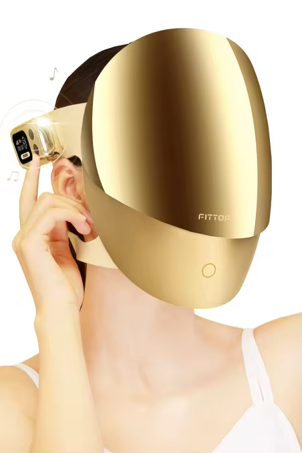 Gold LED Light Therapy Facial Mask with Bluetooth Connectivity